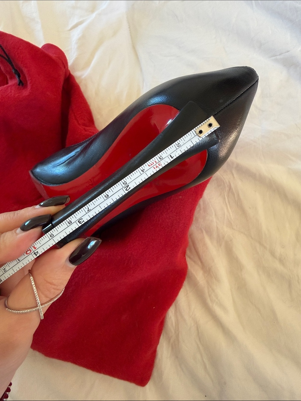 Christian Louboutin Black Leather Pointed Pumps with Red Sole - 3 1/2" Heel - Picture 8 of 8